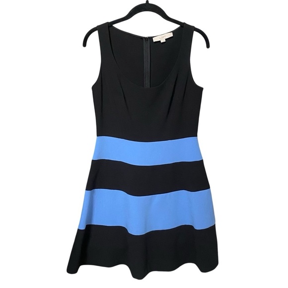 Ann Taylor LOFT Fit & Flare Dress Size 0 Black Blue Colorblock Retro Chic - Picture 2 of 6